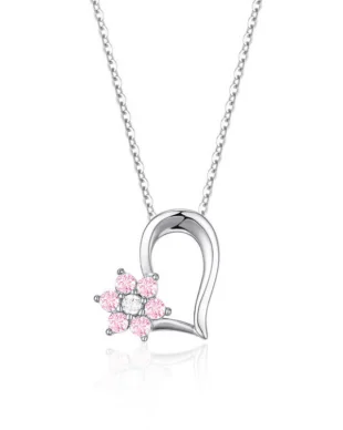 Hypoallergenic sterling silver heart necklace with zirconia, dainty wedding something blue gift for brides or vow renewals