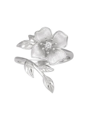 Zirconia Inlaid Sterling Silver Floral Ring
