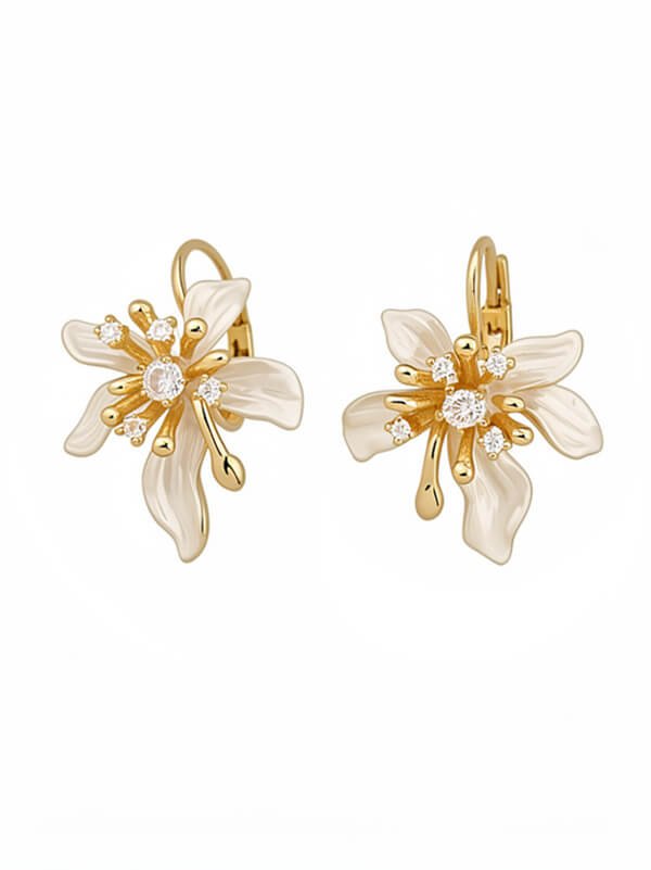 Zirconia Oil Drip Flower Ear Clips 1