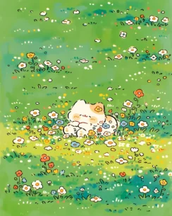 Kitten in Flower Field Perler Bead Pattern – Cute Cat Meadow Design 3 images